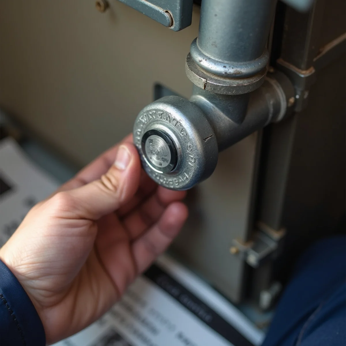 Peering through furnace sight glass at flashing diagnostic LED on integrated control board
