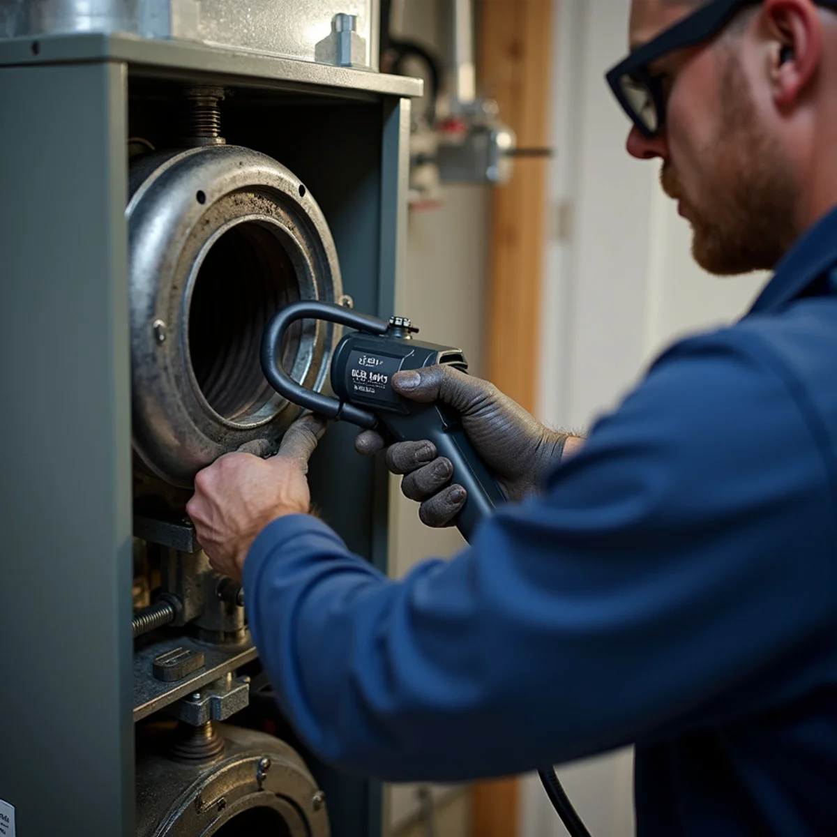 Fiber-optic camera inspection of gas furnace heat exchanger curves for micro-fissures