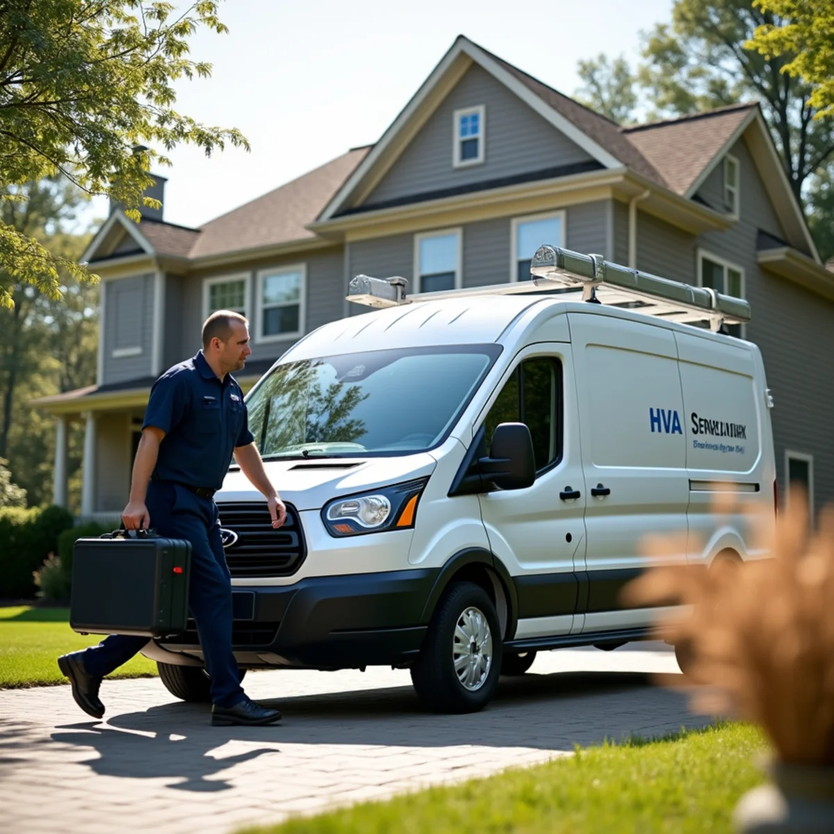 HVAC service van arriving at a Prince William County suburban home for rapid repair dispatch