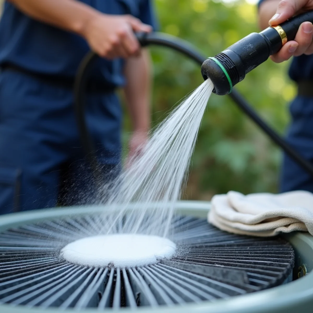 Technician straightening aluminum condenser fins with specialized fin comb tool